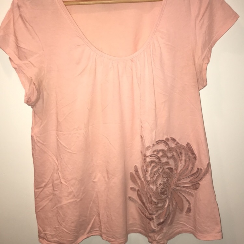 Pink Floral Emboidered Garnet Hill top, Size M